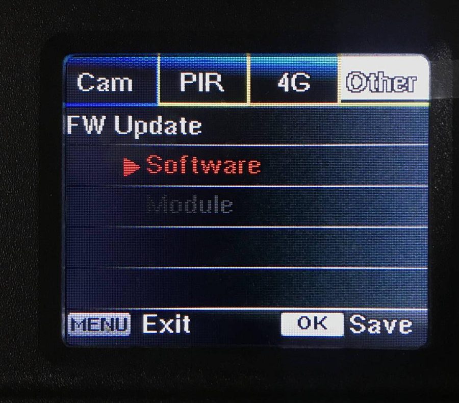 Kameramenü: Other → FW Update → Software