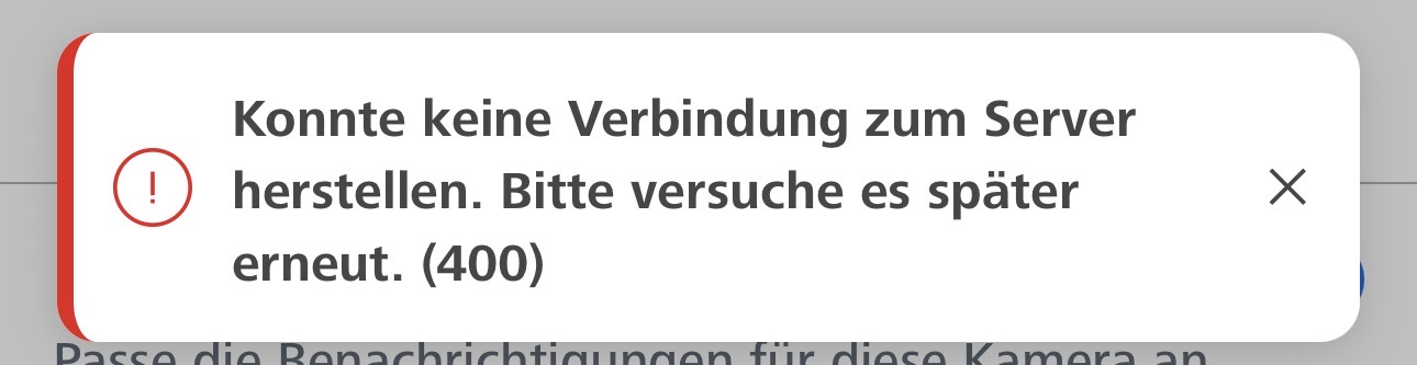 Zeiss Secacam App: Fehlermeldung, dass keine Verbindung zum Server hergestellt werden konnte, mit dem Code 400